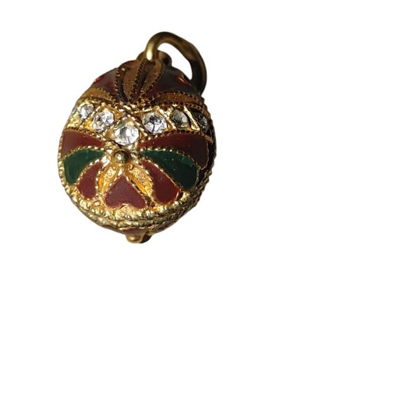 Alfa Jewel Egg Charm Pendant 18K on 925 Cloisonné Enamel CZ Vintage Russia - Picture 7 of 16